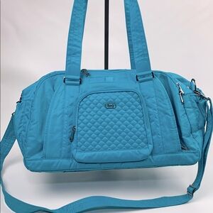 Lug Propeller Aqua Blue Quilted Duffel Travel Bag Large Strap Pockets Zip NEW